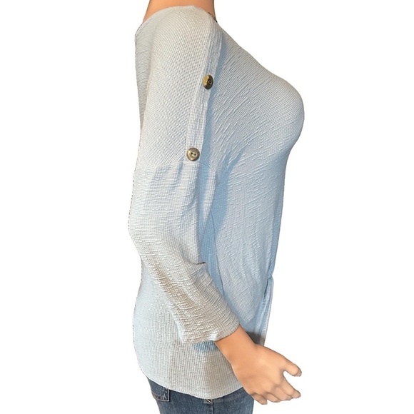 Hanger 55 Blue Woven Top Front Twist Button Shoulder Casual Blouse Size Large - Picture 5 of 13